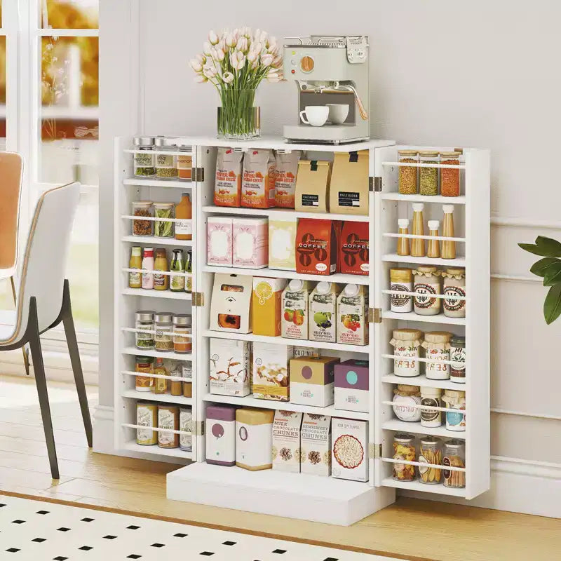 Dispensa da Cucina Coloniale da 104 cm con 17 Ripiani e Spazi Regolabili | Grigio/Bianco