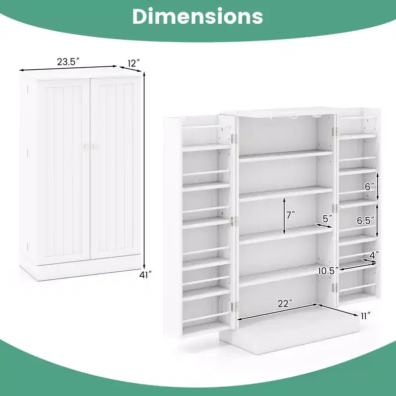 Dispensa da Cucina Coloniale da 104 cm con 17 Ripiani e Spazi Regolabili | Grigio/Bianco