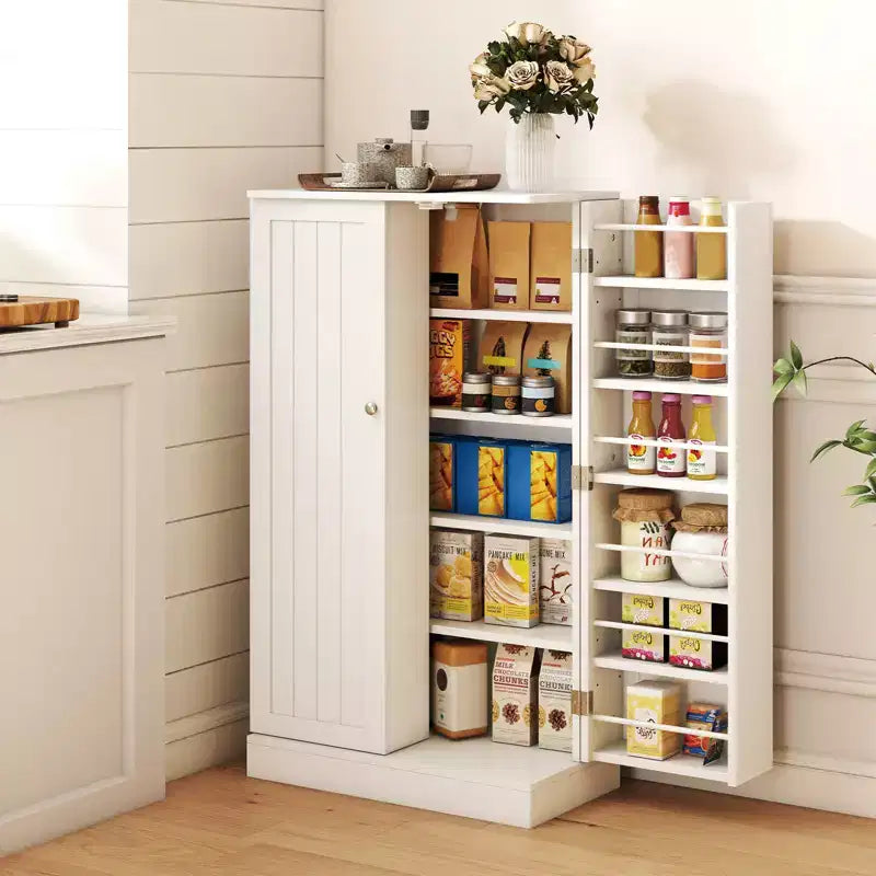 Dispensa da Cucina Coloniale da 104 cm con 17 Ripiani e Spazi Regolabili | Grigio/Bianco
