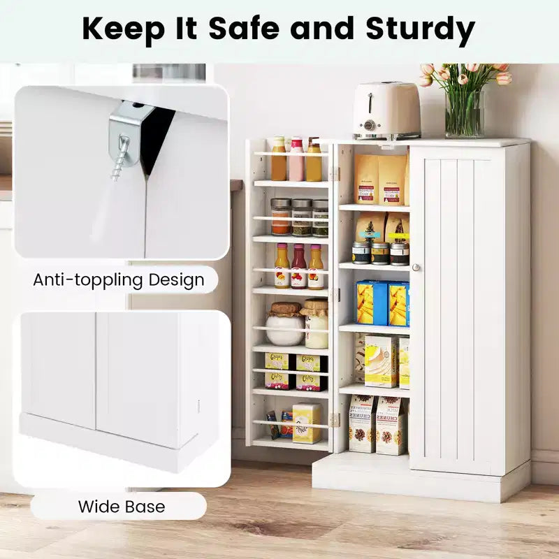 Dispensa da Cucina Coloniale da 104 cm con 17 Ripiani e Spazi Regolabili | Grigio/Bianco