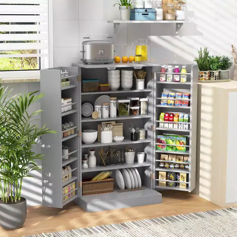 Dispensa da Cucina Coloniale da 104 cm con 17 Ripiani e Spazi Regolabili | Grigio/Bianco
