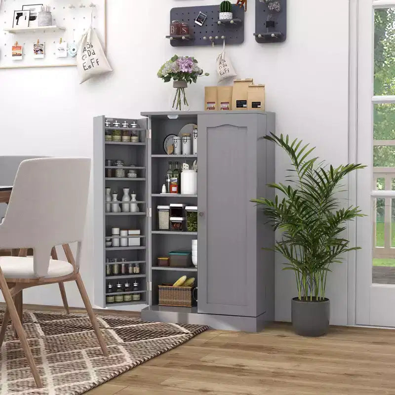 Dispensa da Cucina Coloniale da 104 cm con 17 Ripiani e Spazi Regolabili | Grigio/Bianco
