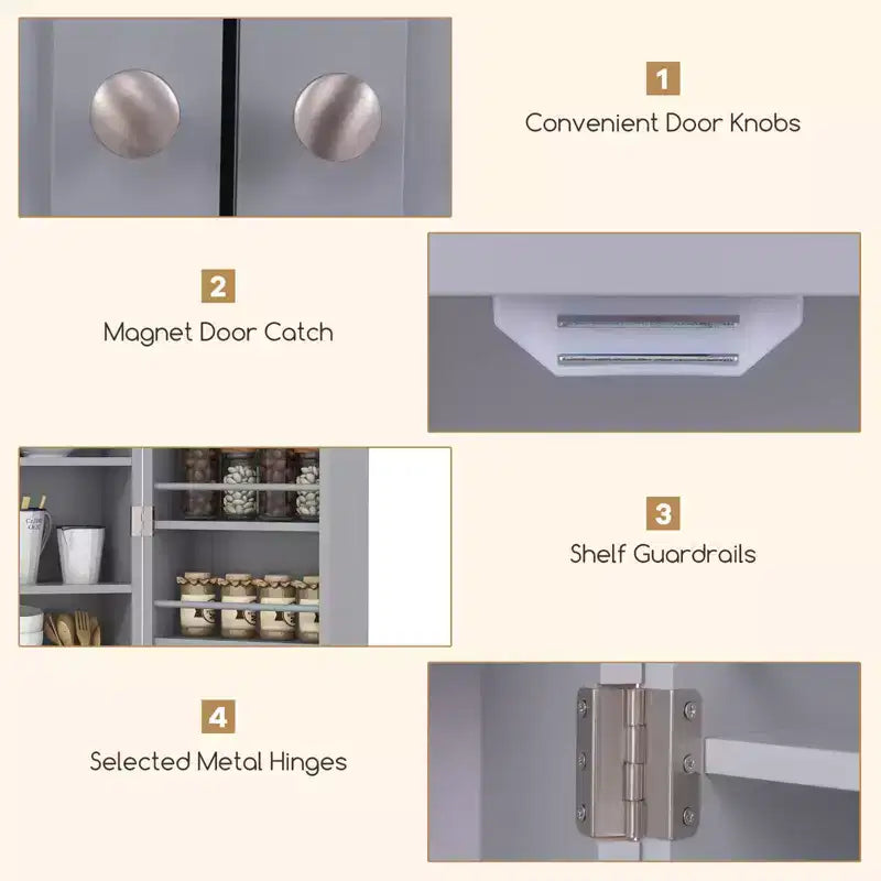 Dispensa da Cucina Coloniale da 104 cm con 17 Ripiani e Spazi Regolabili | Grigio/Bianco