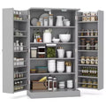 Costway 41 Farmhouse Kitchen Pantry Storage Cabinet withDoors Adjustable Shelves Gray/White