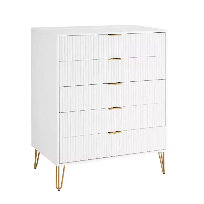Set comò moderno 2 pezzi | Verticale a 5 cassetti e orizzontale a 3 cassetti con ferramenta antiribaltamento