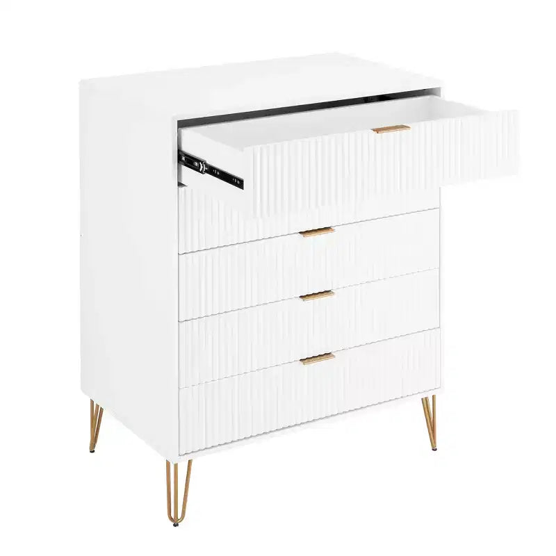 Set comò moderno 2 pezzi | Verticale a 5 cassetti e orizzontale a 3 cassetti con ferramenta antiribaltamento