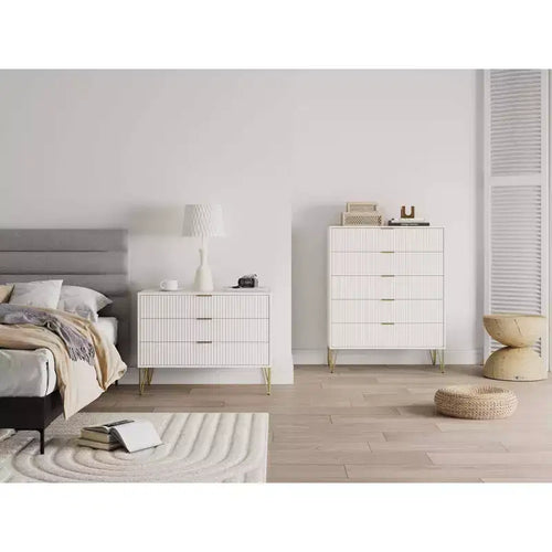 Set comò moderno 2 pezzi | Verticale a 5 cassetti e orizzontale a 3 cassetti con ferramenta antiribaltamento