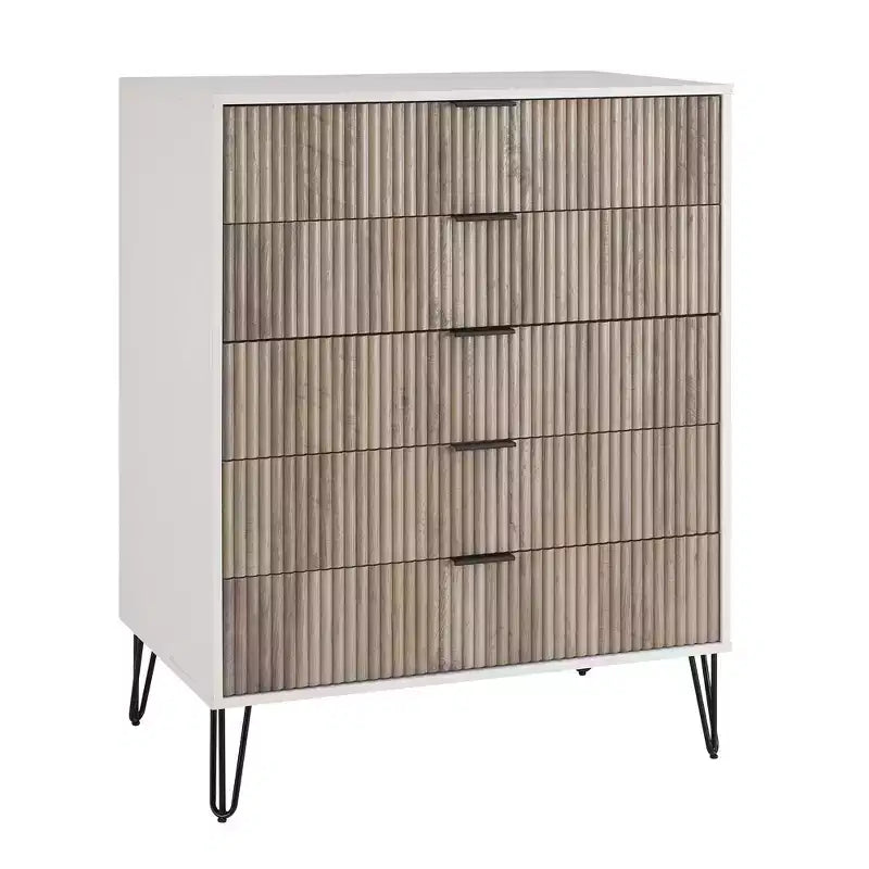 Set comò moderno 2 pezzi | Verticale a 5 cassetti e orizzontale a 3 cassetti con ferramenta antiribaltamento