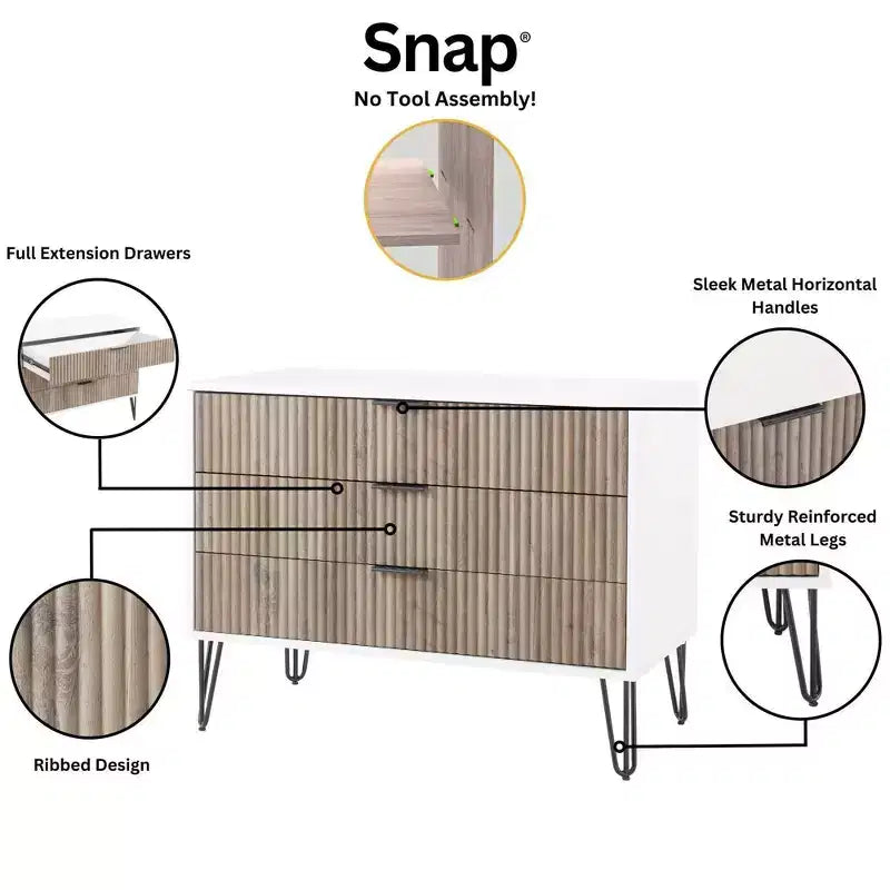 Set comò moderno 2 pezzi | Verticale a 5 cassetti e orizzontale a 3 cassetti con ferramenta antiribaltamento
