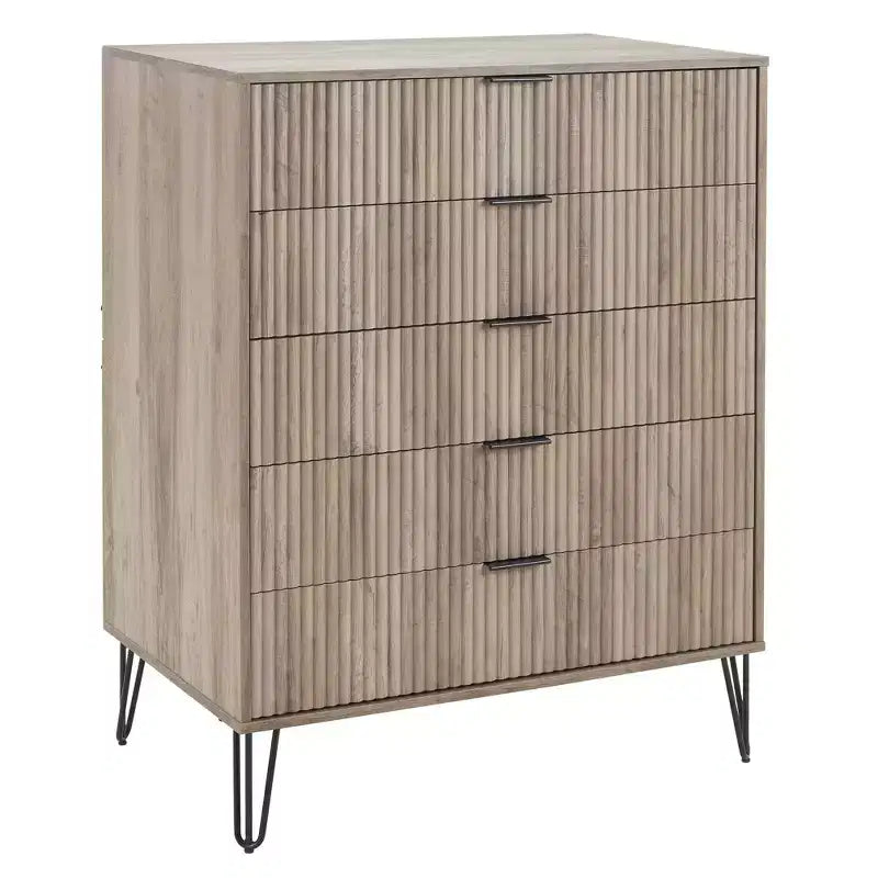 Set comò moderno 2 pezzi | Verticale a 5 cassetti e orizzontale a 3 cassetti con ferramenta antiribaltamento