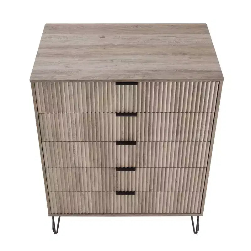 Set comò moderno 2 pezzi | Verticale a 5 cassetti e orizzontale a 3 cassetti con ferramenta antiribaltamento