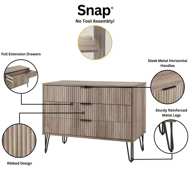 Set comò moderno 2 pezzi | Verticale a 5 cassetti e orizzontale a 3 cassetti con ferramenta antiribaltamento
