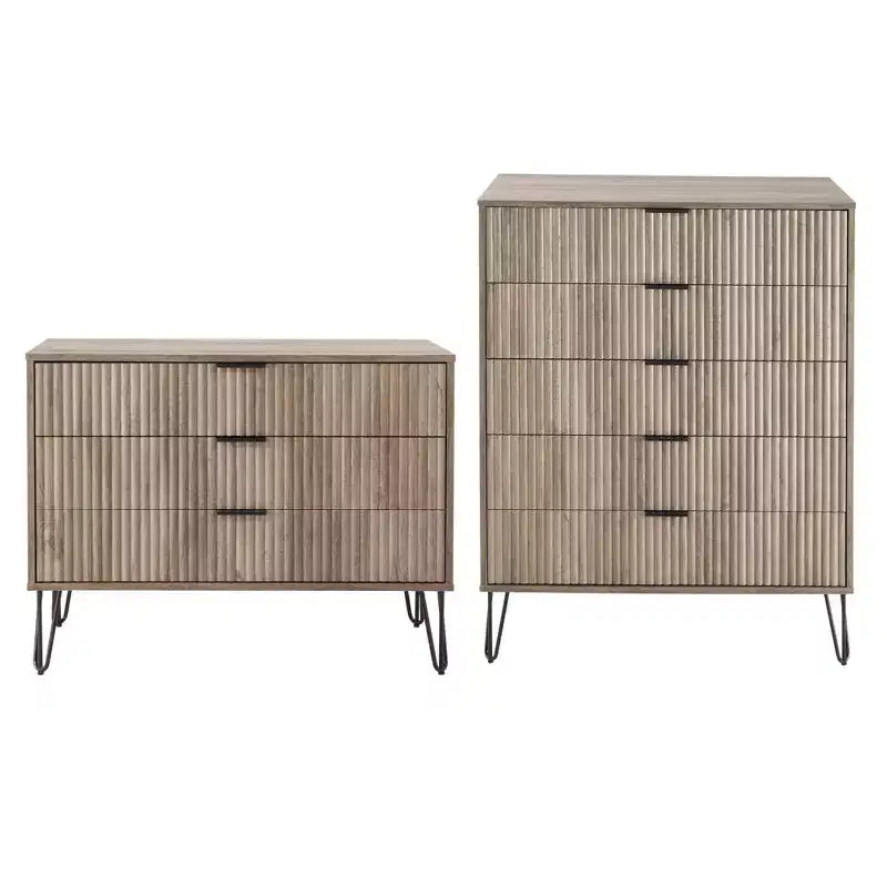 Set comò moderno 2 pezzi | Verticale a 5 cassetti e orizzontale a 3 cassetti con ferramenta antiribaltamento