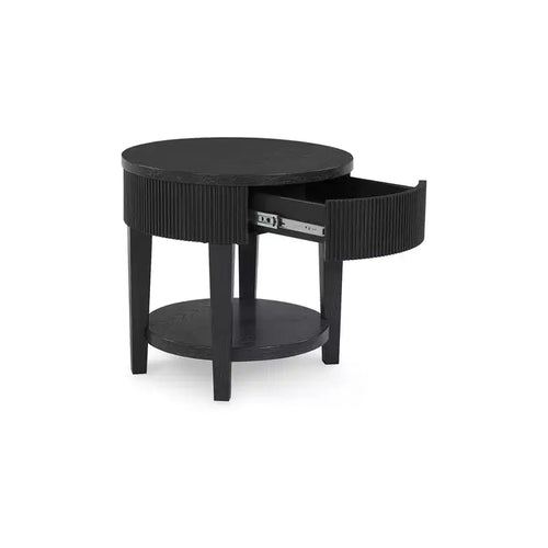 1 Drawer Black End Table with Reeded Apron
