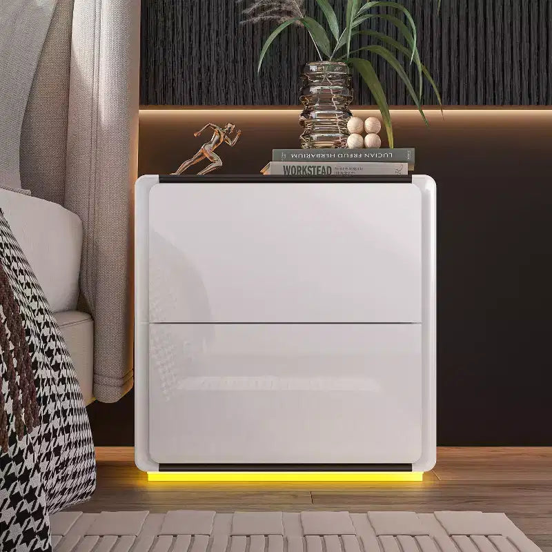 Comodino Moderno con Luce a LED e 2 Cassetti
