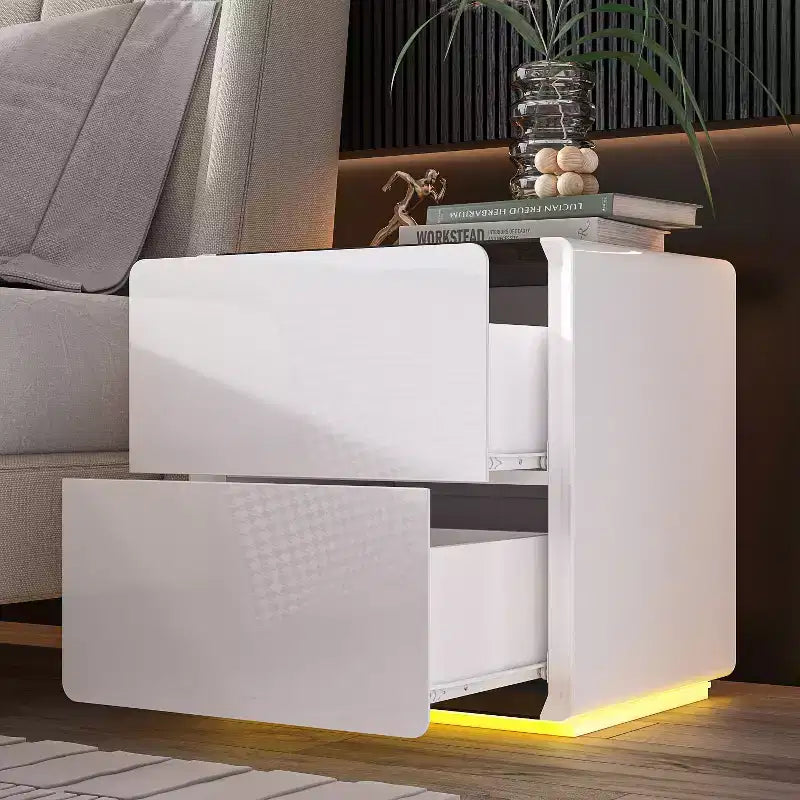 Comodino Moderno con Luce a LED e 2 Cassetti