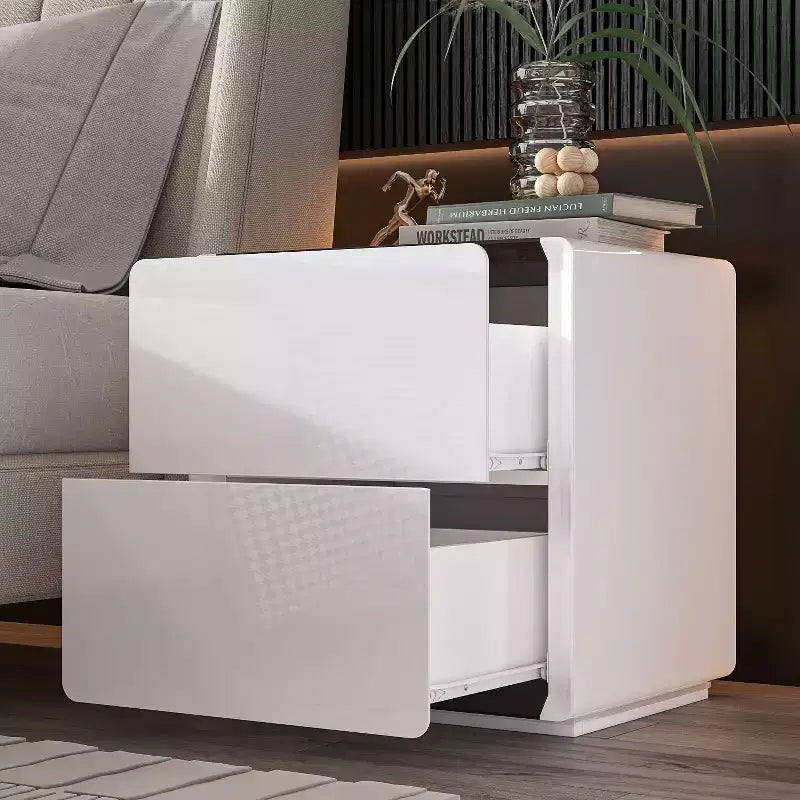 Comodino Moderno con Luce a LED e 2 Cassetti