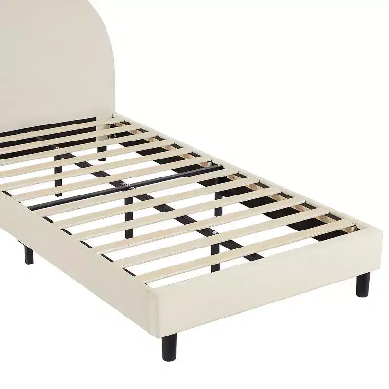 Letto a piattaforma singolo per bambini con testiera imbottita a forma di orecchie di coniglio