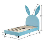 Letto a piattaforma singolo per bambini con testiera imbottita a forma di orecchie di coniglio