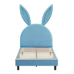 Letto a piattaforma singolo per bambini con testiera imbottita a forma di orecchie di coniglio