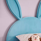Letto a piattaforma singolo per bambini con testiera imbottita a forma di orecchie di coniglio