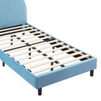 Letto a piattaforma singolo per bambini con testiera imbottita a forma di orecchie di coniglio