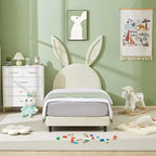 Letto a piattaforma singolo per bambini con testiera imbottita a forma di orecchie di coniglio