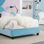 Letto a piattaforma singolo per bambini con testiera imbottita a forma di orecchie di coniglio