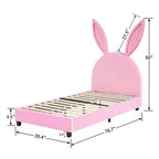 Letto a piattaforma singolo per bambini con testiera imbottita a forma di orecchie di coniglio