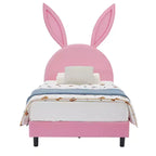 Letto a piattaforma singolo per bambini con testiera imbottita a forma di orecchie di coniglio