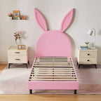 Letto a piattaforma singolo per bambini con testiera imbottita a forma di orecchie di coniglio