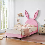 Letto a piattaforma singolo per bambini con testiera imbottita a forma di orecchie di coniglio