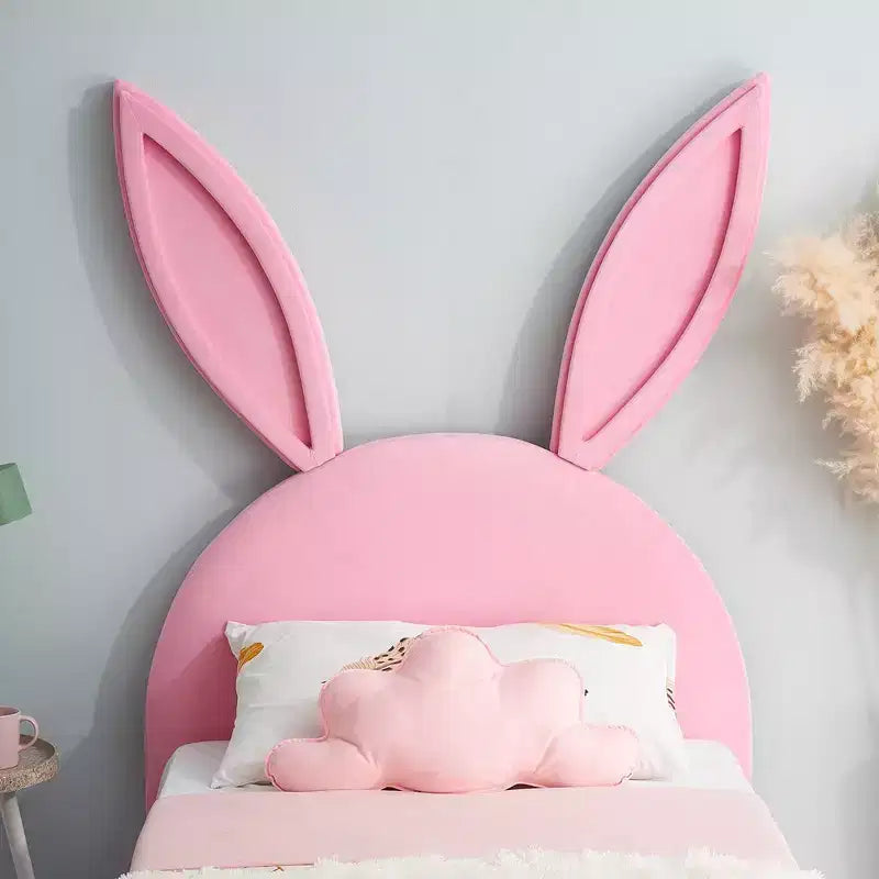 Letto a piattaforma singolo per bambini con testiera imbottita a forma di orecchie di coniglio