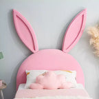 Letto a piattaforma singolo per bambini con testiera imbottita a forma di orecchie di coniglio