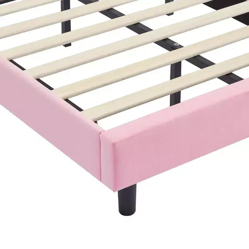 Letto a piattaforma singolo per bambini con testiera imbottita a forma di orecchie di coniglio