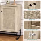 Madia/Credenza Boho con Ante in Rattan e Ripiani Regolabili