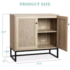 Madia/Credenza Boho con Ante in Rattan e Ripiani Regolabili