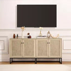 Madia/Credenza Boho con Ante in Rattan e Ripiani Regolabili