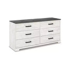 Signature Design by Ashley Shawburn Six Drawer Dresser, Two-Tone Whitewash and Rustic Gray, Modern Farmhouse