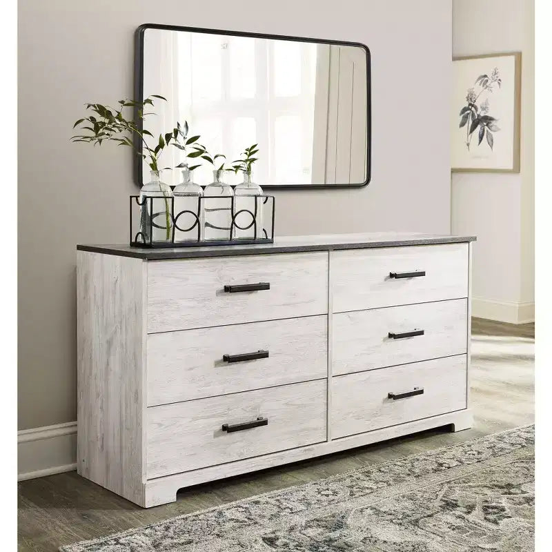 Cassettiera a sei cassetti Modern Farmhouse bicolore, bianco anticato e grigio rustico