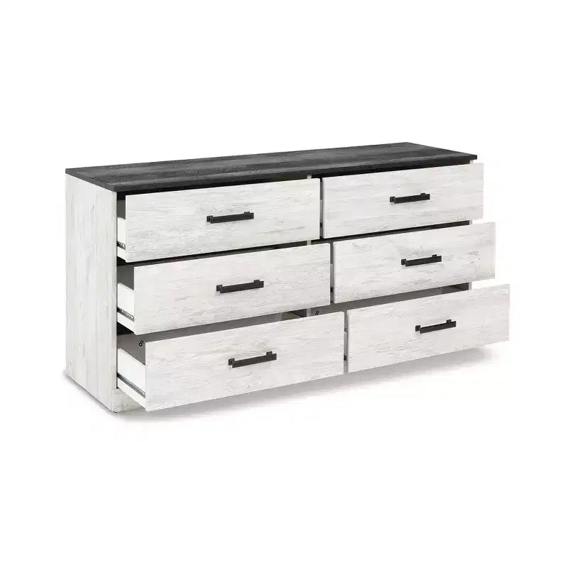 Cassettiera a sei cassetti Modern Farmhouse bicolore, bianco anticato e grigio rustico