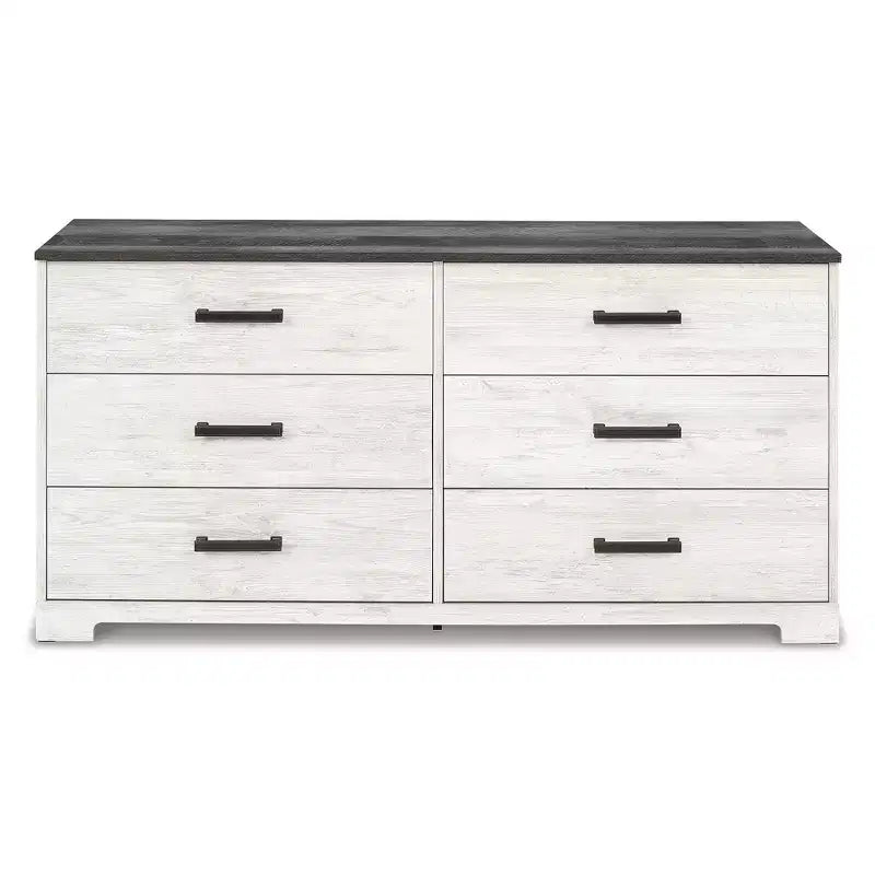 Cassettiera a sei cassetti Modern Farmhouse bicolore, bianco anticato e grigio rustico
