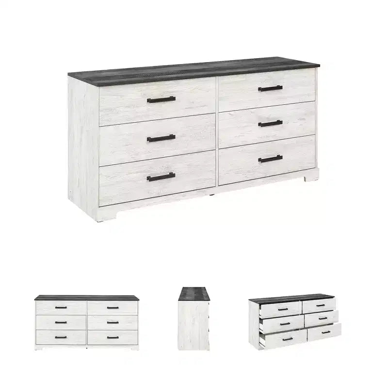 Cassettiera a sei cassetti Modern Farmhouse bicolore, bianco anticato e grigio rustico