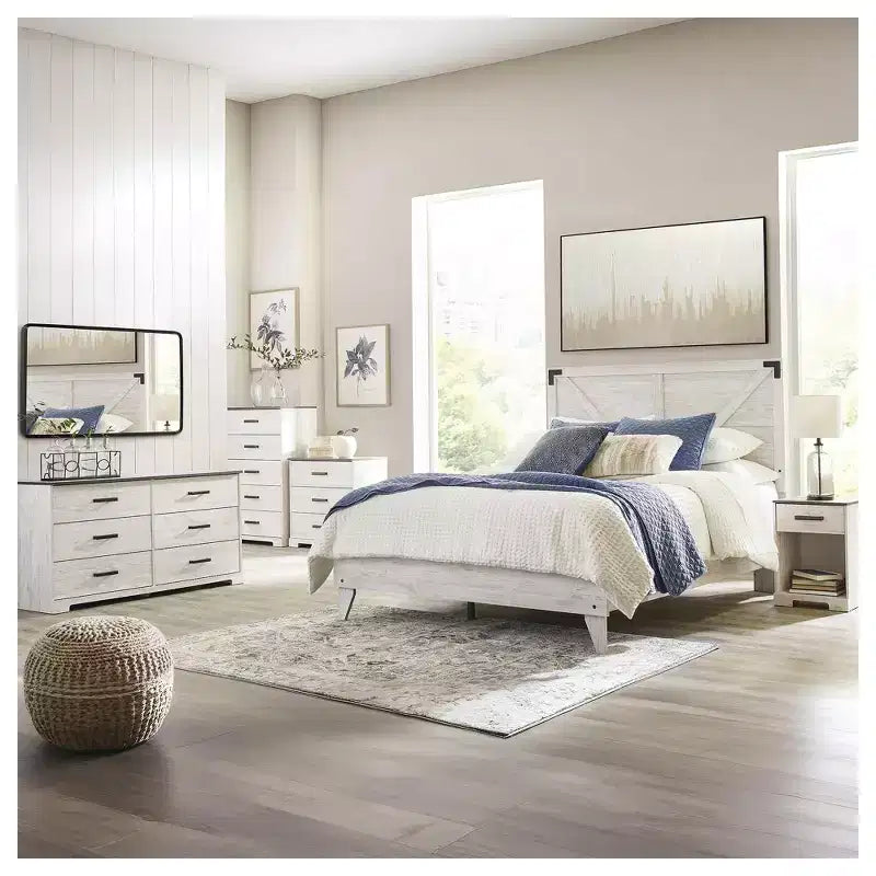 Cassettiera a sei cassetti Modern Farmhouse bicolore, bianco anticato e grigio rustico