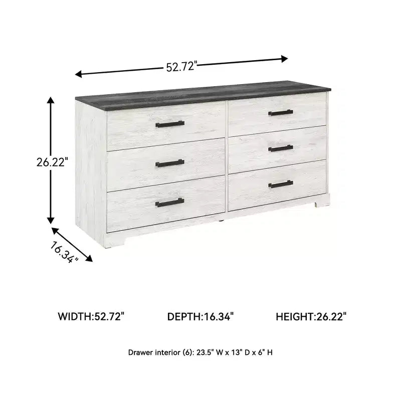 Cassettiera a sei cassetti Modern Farmhouse bicolore, bianco anticato e grigio rustico