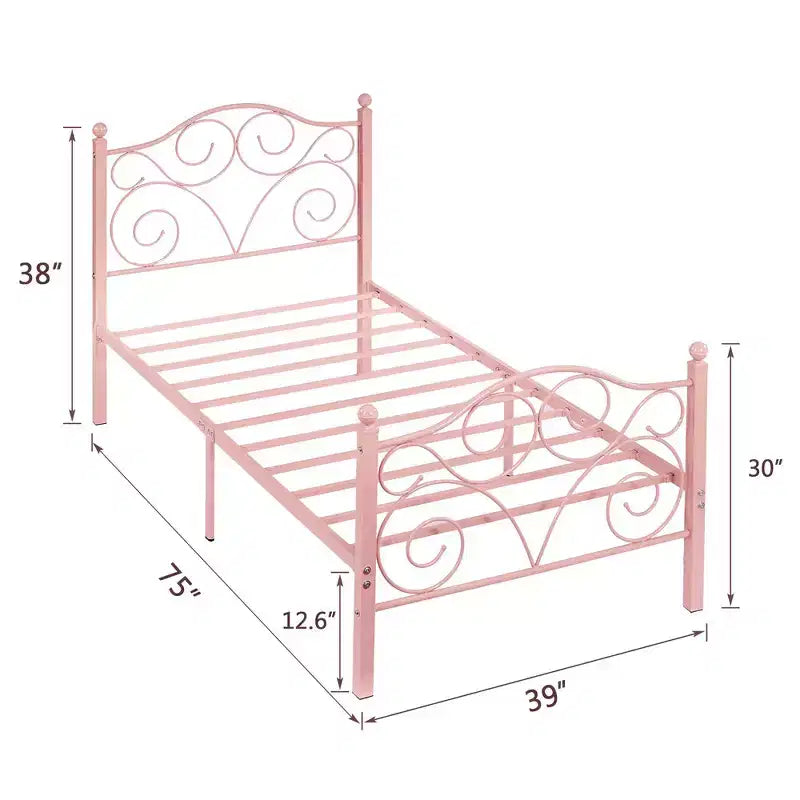 Struttura letto in metallo a volute con testiera e pediera