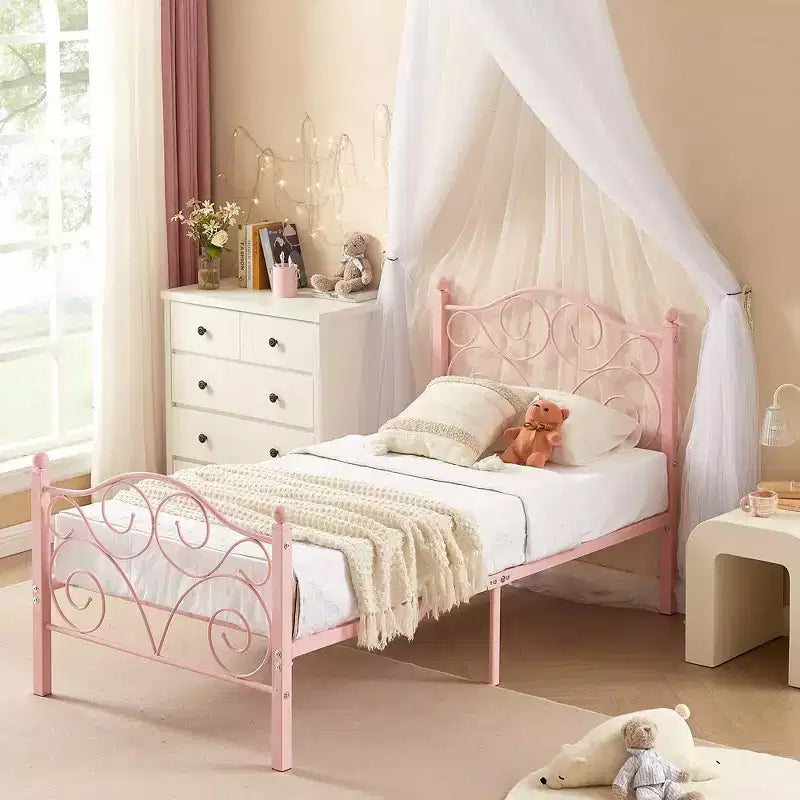 Struttura letto in metallo a volute con testiera e pediera