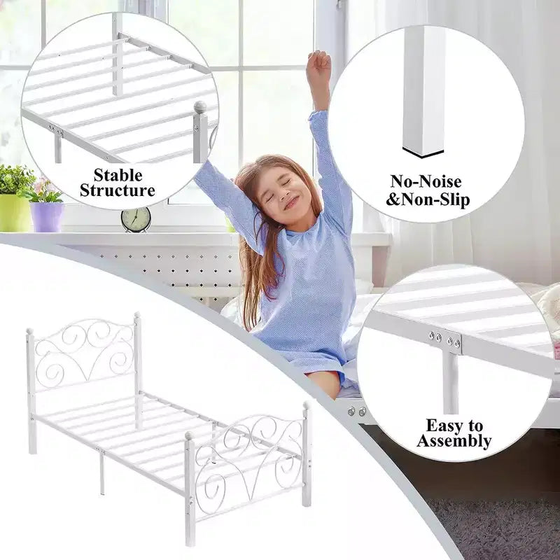 Struttura letto in metallo a volute con testiera e pediera