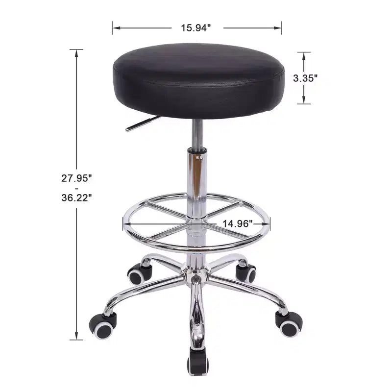 Round Rolling PU Leather Height Adjustable Drafting Swivel Stool