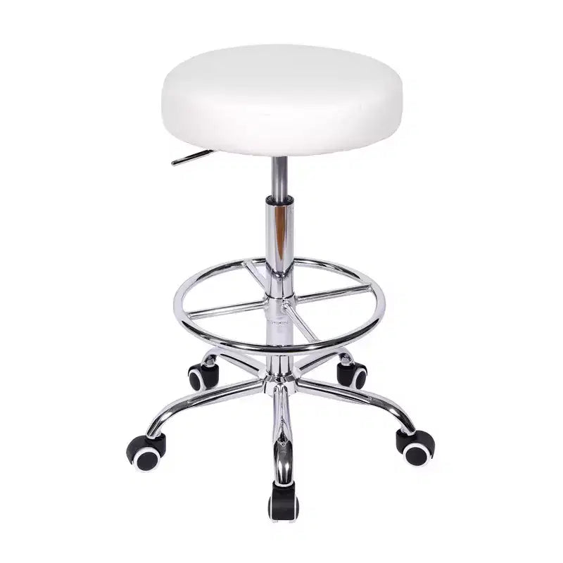 Round Rolling PU Leather Height Adjustable Drafting Swivel Stool